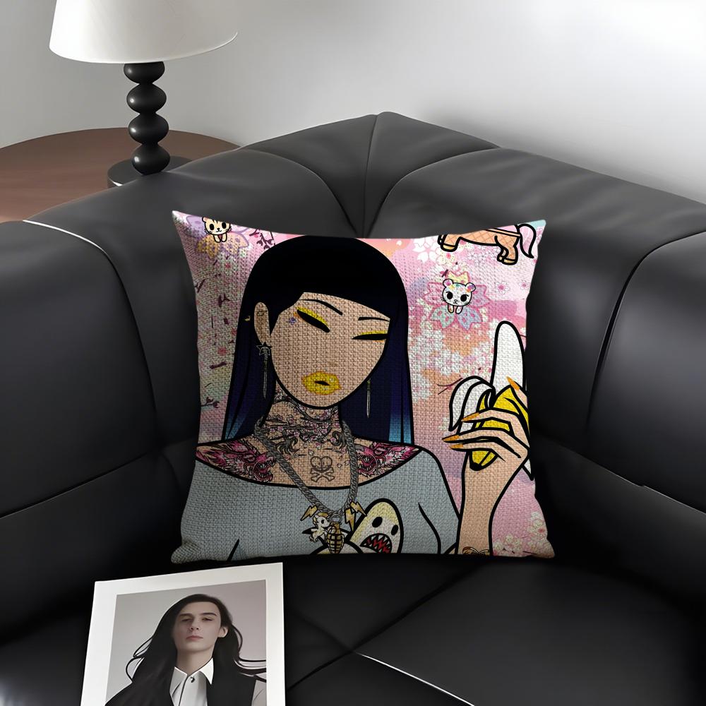 T-Tokidoki Girll Cute Cushion Cover Natural Linen Organic Fabric Double-Sided Printing Sofa Home Decor Gift Pillow Case