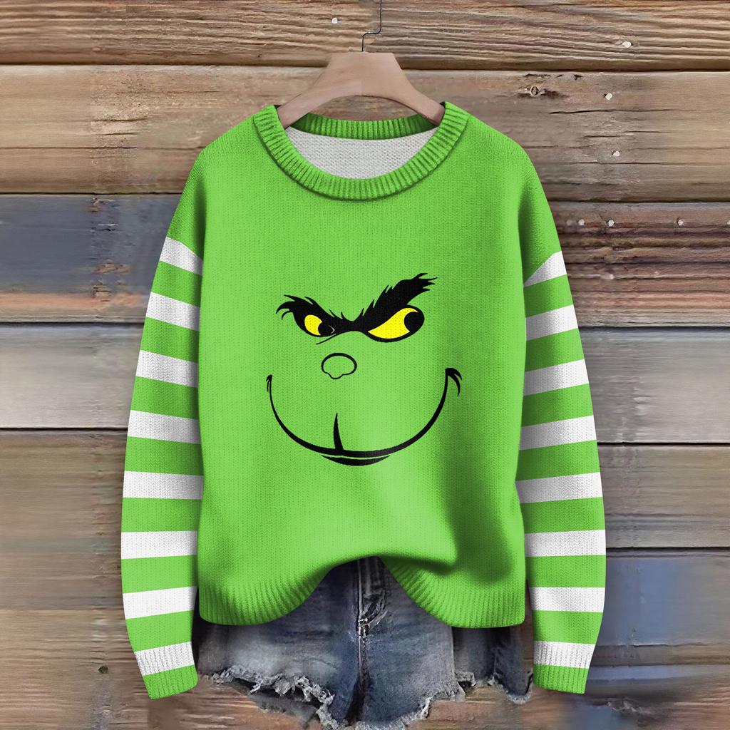 Gensere med lange ermer for kvinner O-hals Casual Søt trykk Strikket Oversized genser