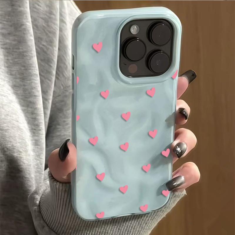

Cute Pink Heart Phone Case For iPhone 17 16 15 Pro 14 Plus 13 12 11 Pro Max Air 16E Wavy Shockproof Soft TPU Protective Cover iPhone 16 Pro