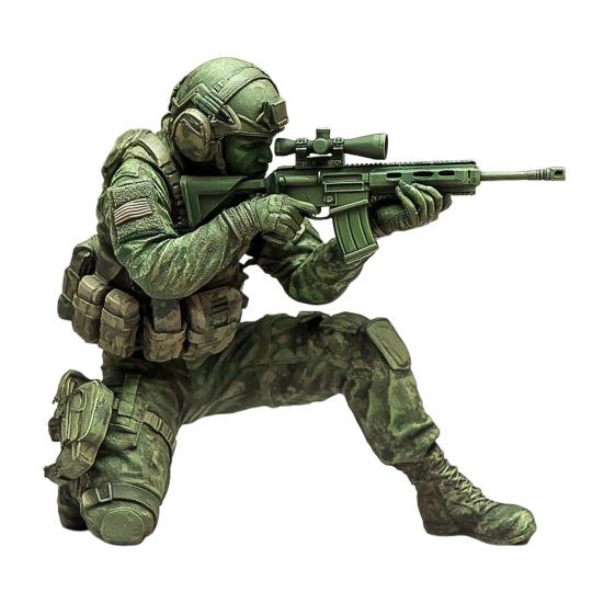 Rifle Soldier Figurine Realistic Green Soldier Statue Sculpture Metal Model Toy Home