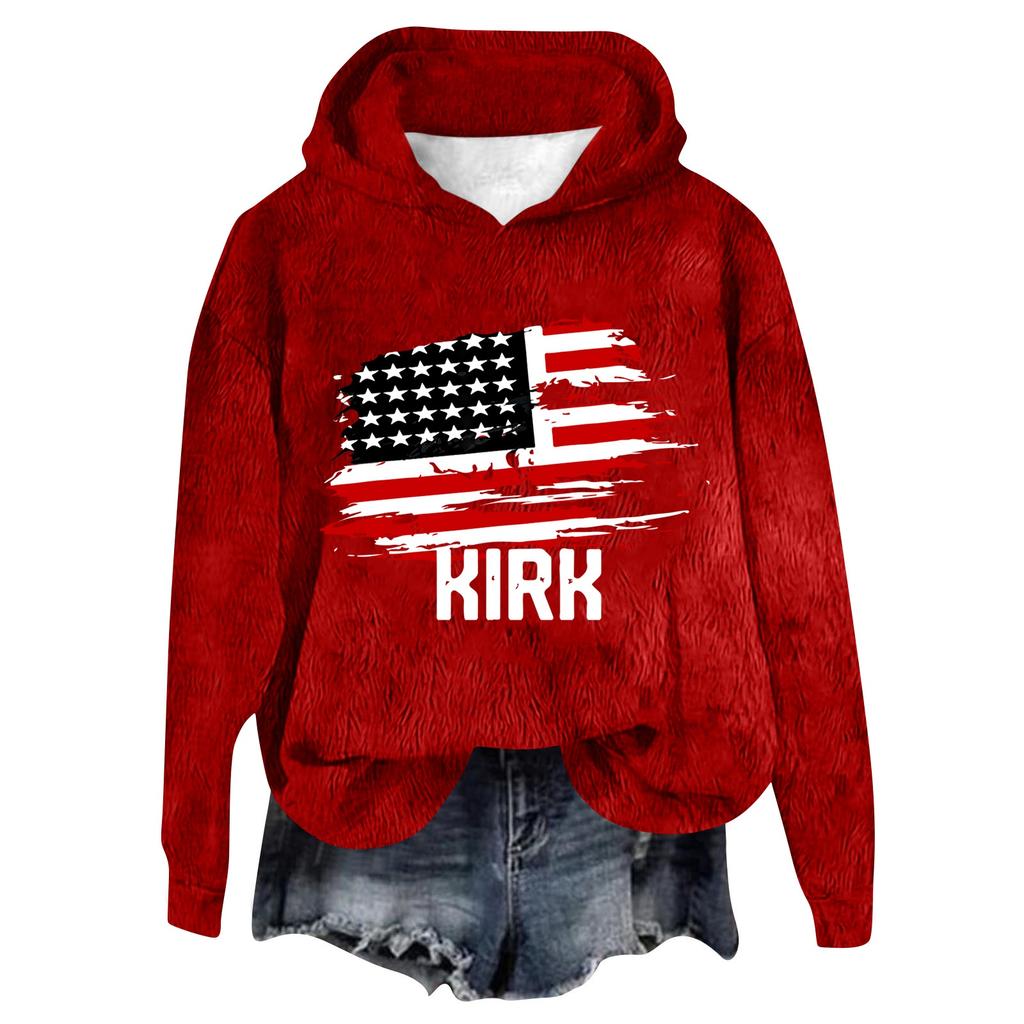 Women's Hooded Long Sleeve Printed Flannel Top Hooded Sweatshirt