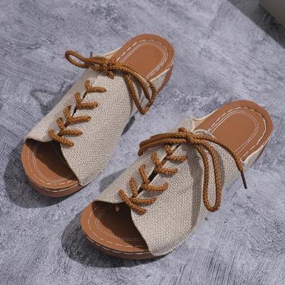 Fashion 2024 Wedges Slippers Women Summer Platform Sandals Fashion Women Lace Up Female Slides Casual Cozy