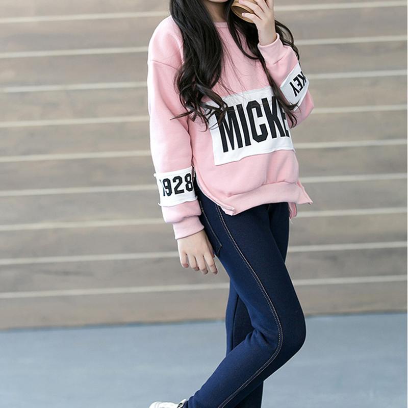 Girls Winter Denim Long Pants Kids Thicken Warm Thick Leggings Fleece Elastic Waist Trousers