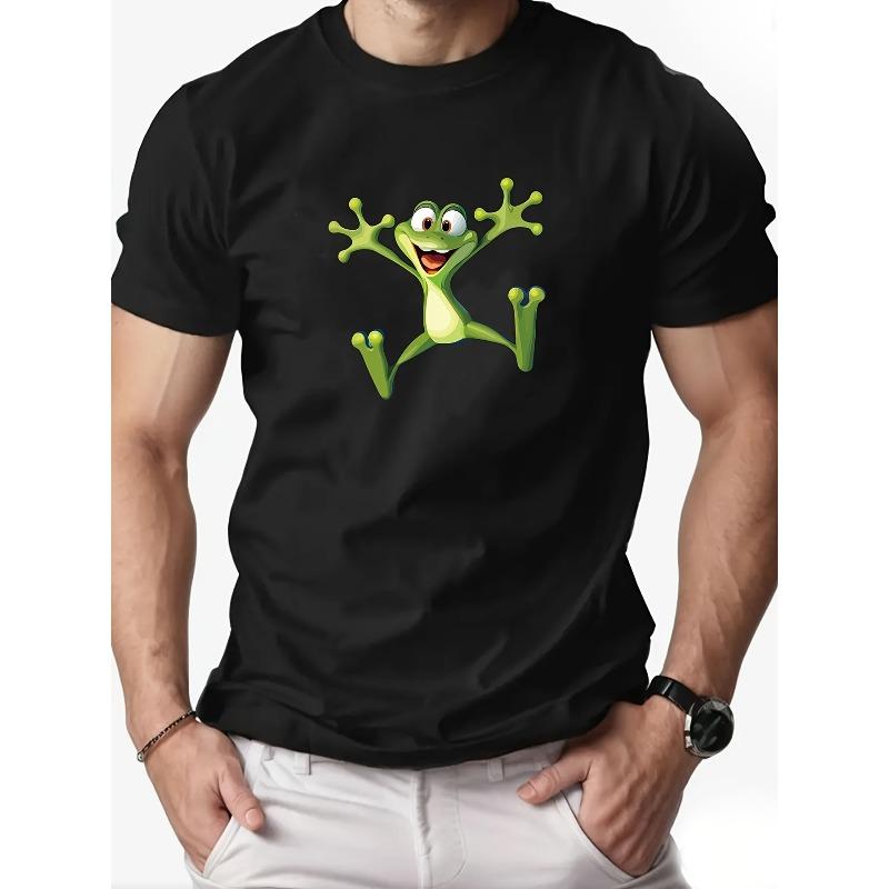 Timefeel Heren Zomer Casual T-shirt met Kikkers Patroon Korte Mouwen 3XL zwart