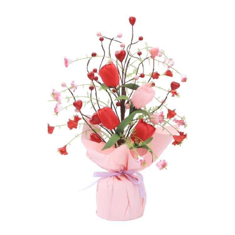 

Nice Faux Rose Flower Arrangement Tulips Heart Berries Artificial Flower Valentines Day and New residence Present