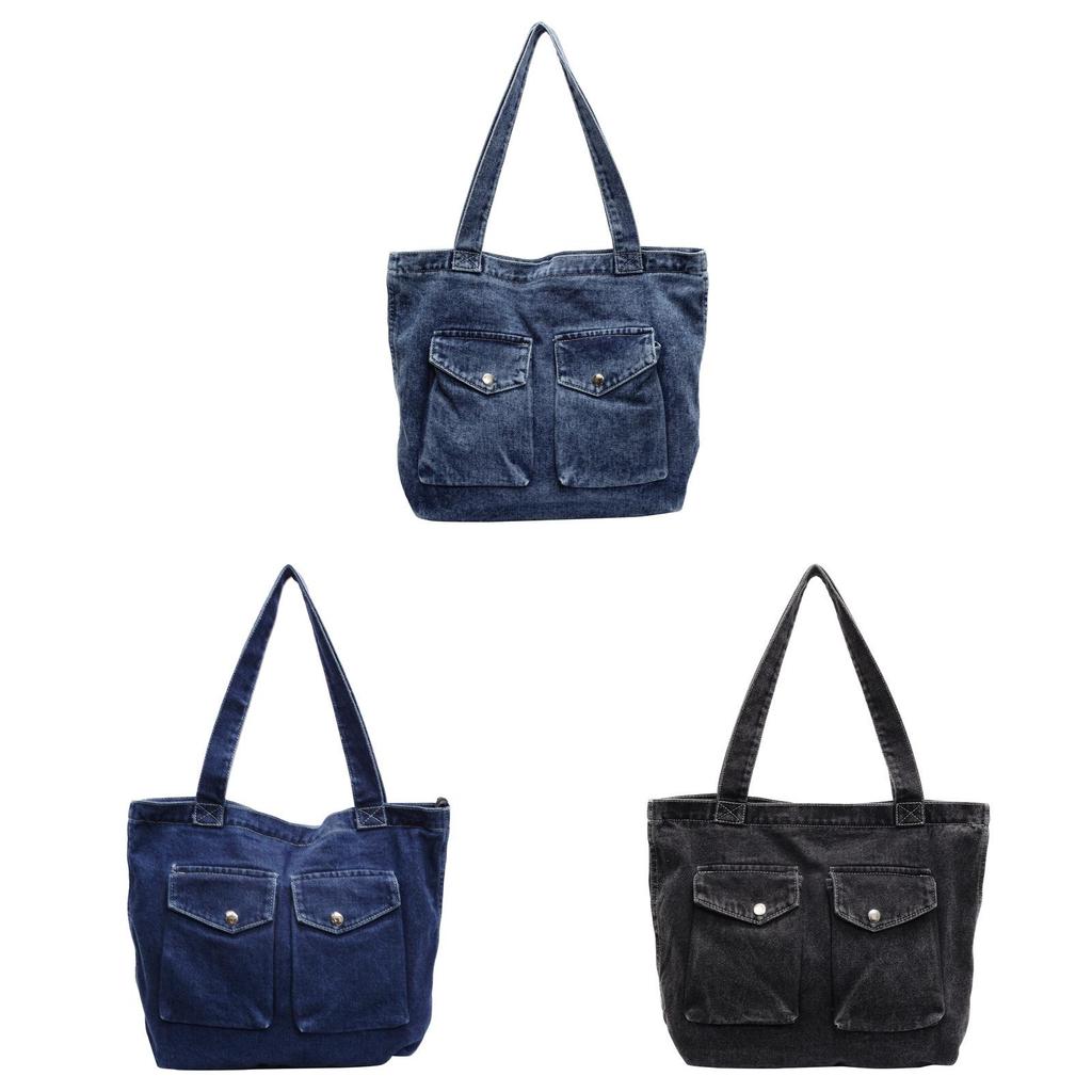 Denim Tote Bag For Women With Large Capacity And Zip Closure For Daily Commute
