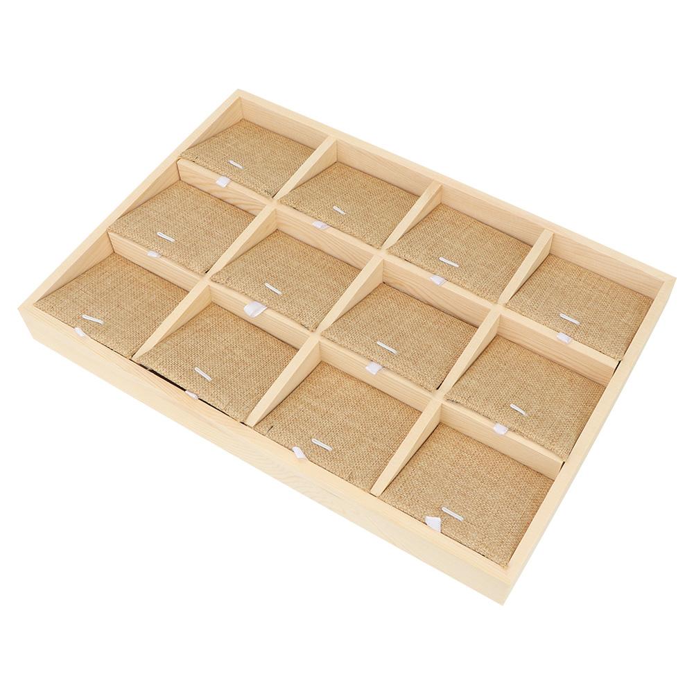 Wooden   Jewelry Display Tray Showcase Storage Case For Ear  Bangle Necklace (12 Slots)