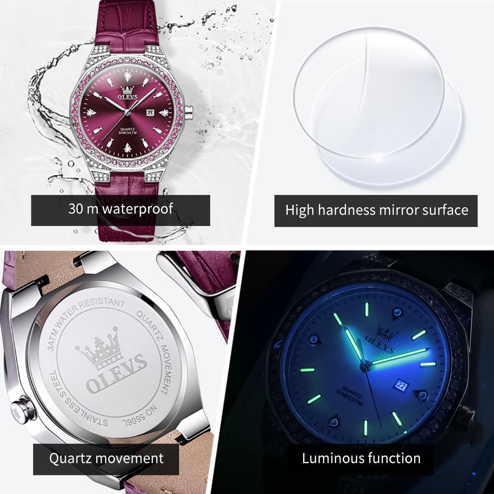 NEW Quartz Watch for Women White Leather Strap Diamond Watches Auto Date Waterproof Original Ladies' Watches Reloj Mujer