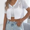2026 Spring/Summer Women's Hollow Lace Short Sleeve Knitted Open Top S-XL