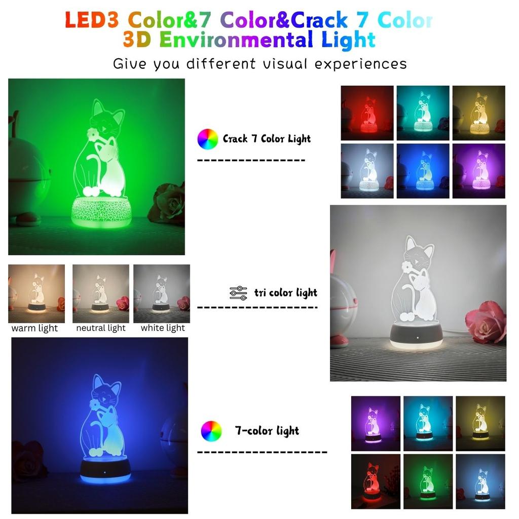 1pcCat 3D Colorful Night Light LED Desk Lamp 7&3 Colors Room Decoration Night Light Birthday Halloween Children's Christmas Gift