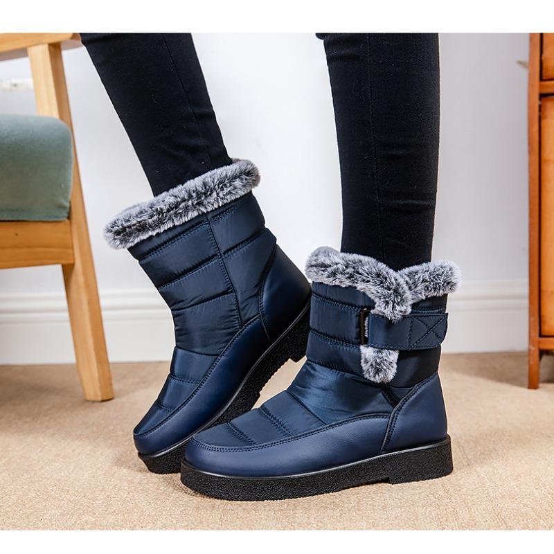 Plus Size Faux Fur Collar High-Top Chunky Sole Winter Snow Boots Velcro Fastening Waterproof Women's Boots Casual Women's Footwear