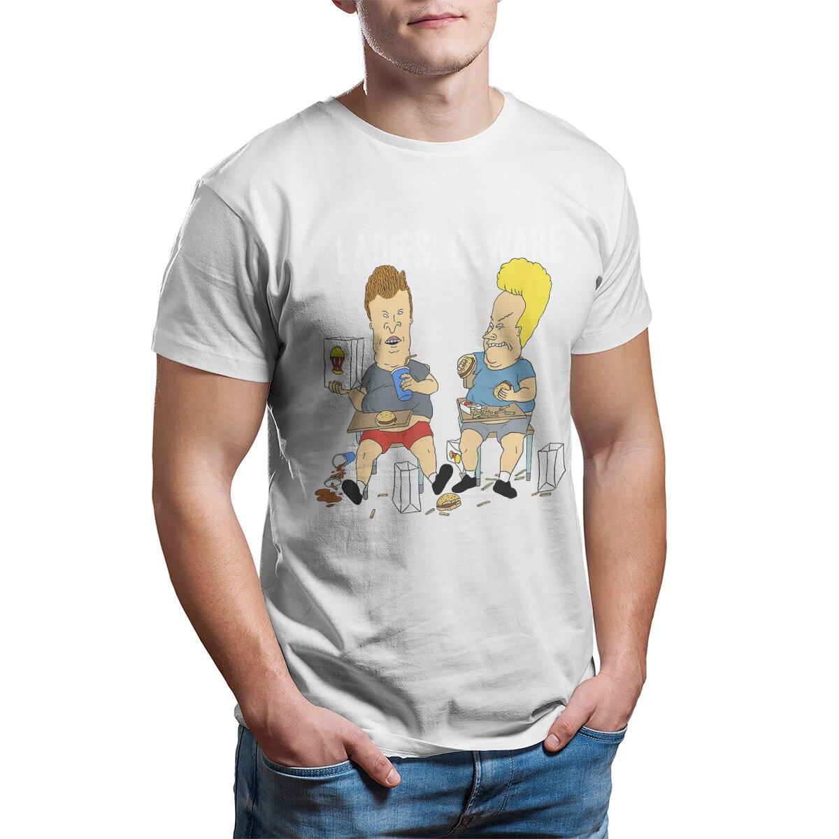 

Beavis and Butthead Ladies Beware Fast Food Portrait T Shirt Grunge Men Tees Summer Polyester Clothing Harajuku ONeck TShirt S