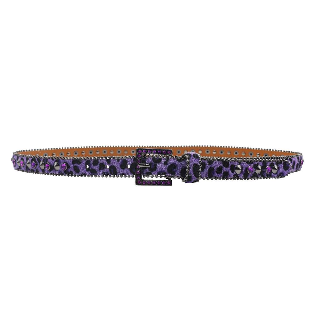 2,3" Brede Damesleren Riem met Luipaardprint en Strass Gesp - Hoge Kwaliteit, Hip Hop-Geïnspireerd Nachtclub Accessoire.