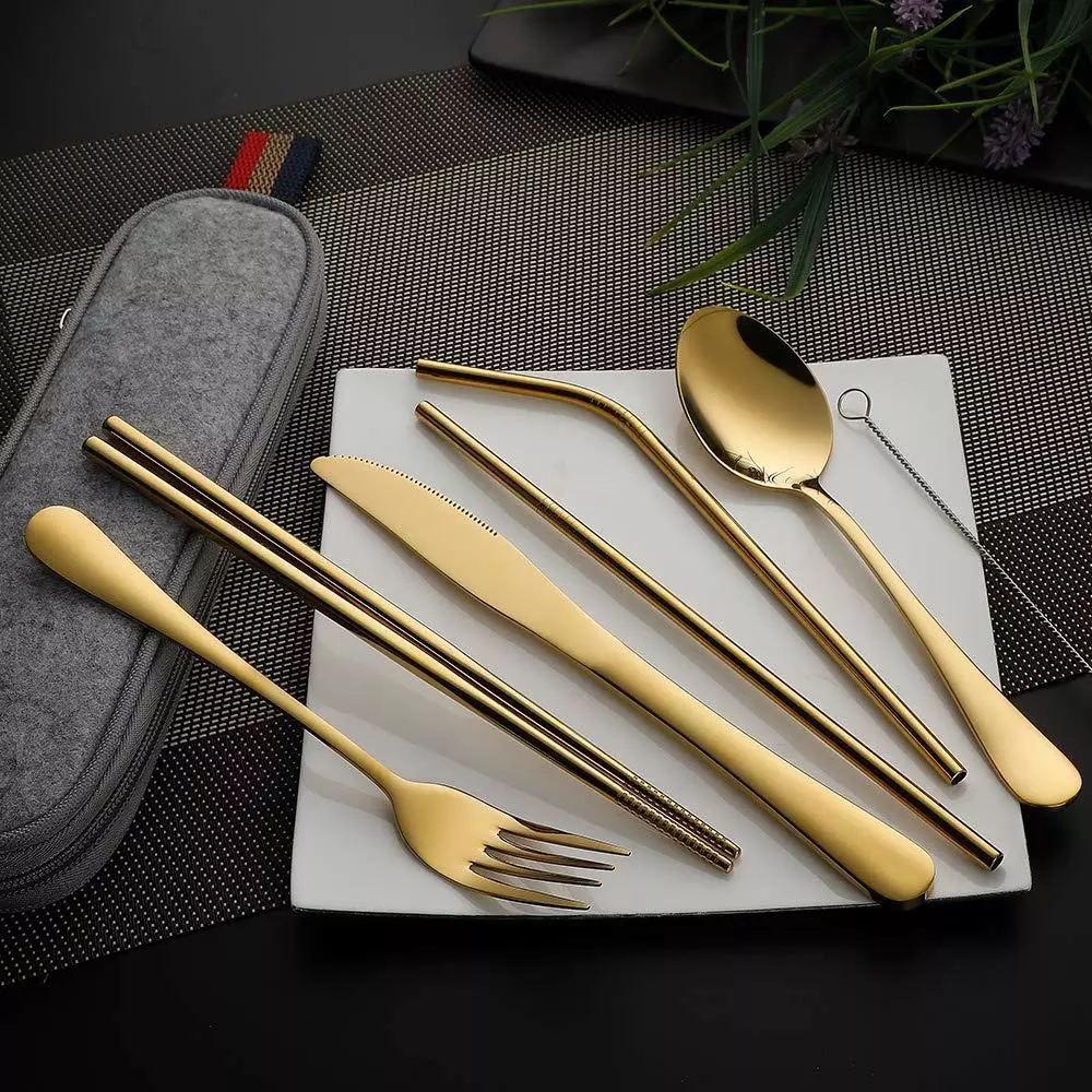 Portable Tableware Single Box Stainless Steel Reusable Travel Cutlery Set Camp Utensils Set Suitable For Outdoor Picnic Travel