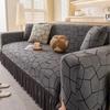 Jacquard Sofa Cover with Skirt Universal Full Coverage Stretch Slip Proof Fabric Couch Dust Protector