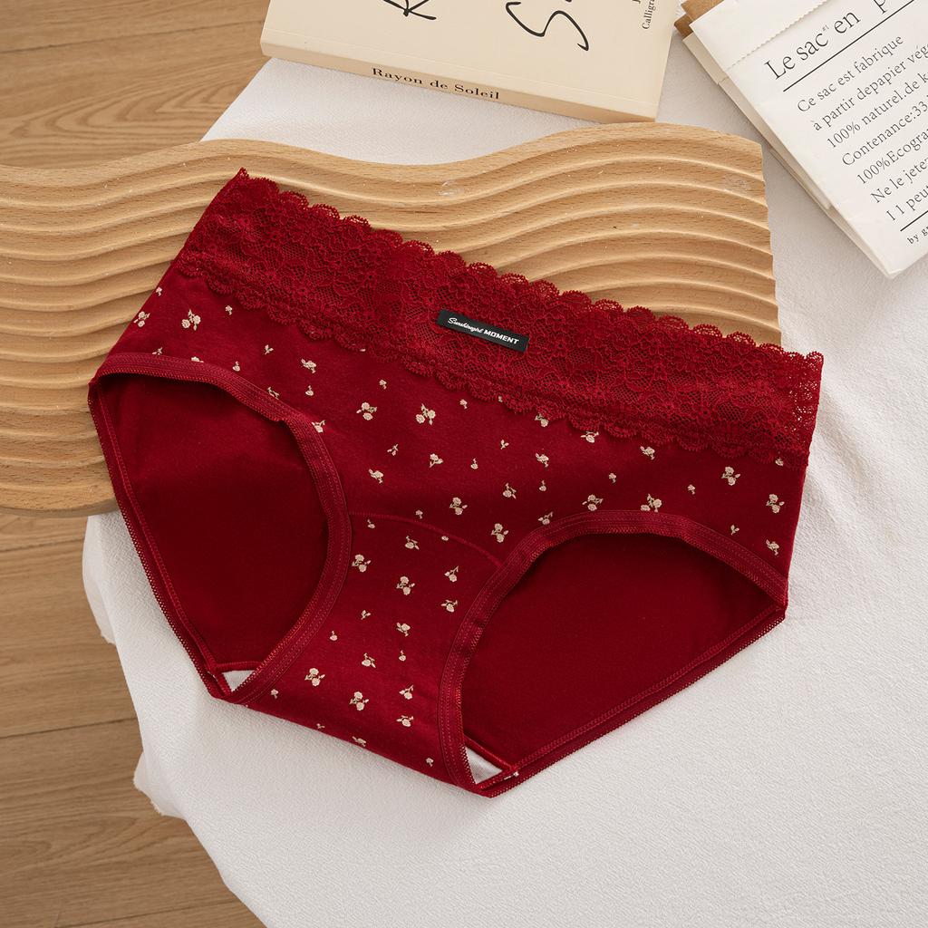 Female Summer Lace Splicing Skin Friendly Breathable Cotton 10A Antibacterial No Traces Wrapped Hip Briefs
