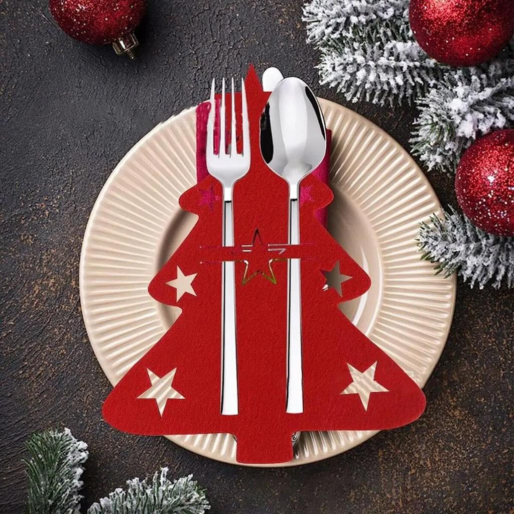 1pc/5pcs Christmas Cutlery Bag Felt Kitchen Tableware Knife Fork Holder Storage Bag Christmas Decorations For Home Accessory