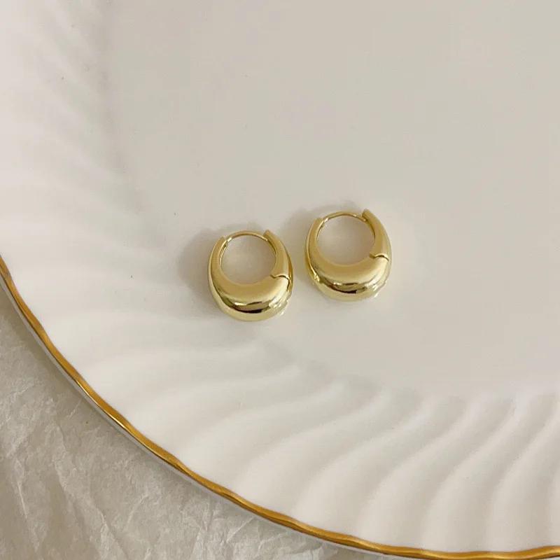 Vintage Chunky Dome Drop Earrings For Women Gold Plated Stainless Steel Round Circle Hoops Earrings Prevent Allergy Zircon Gift