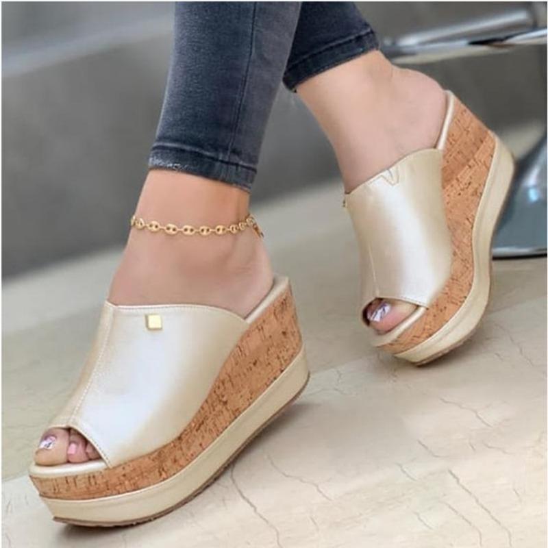 Large size women's wedge heel sandals new summer fish mouth thick bottom wedge heel retro cool slippers women