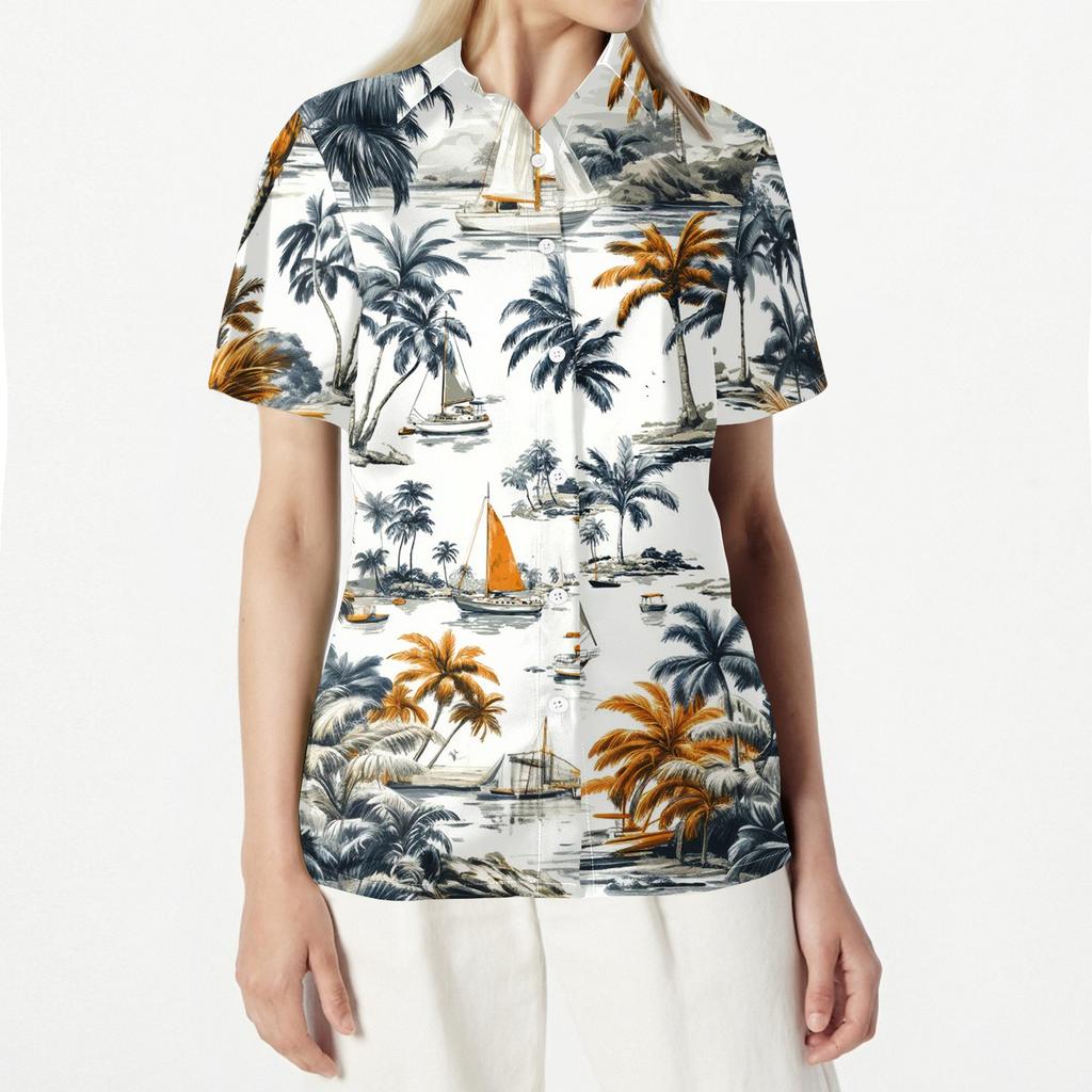 Women's Fashion Casual Short Sleeve Button Lapel Shirt Tops