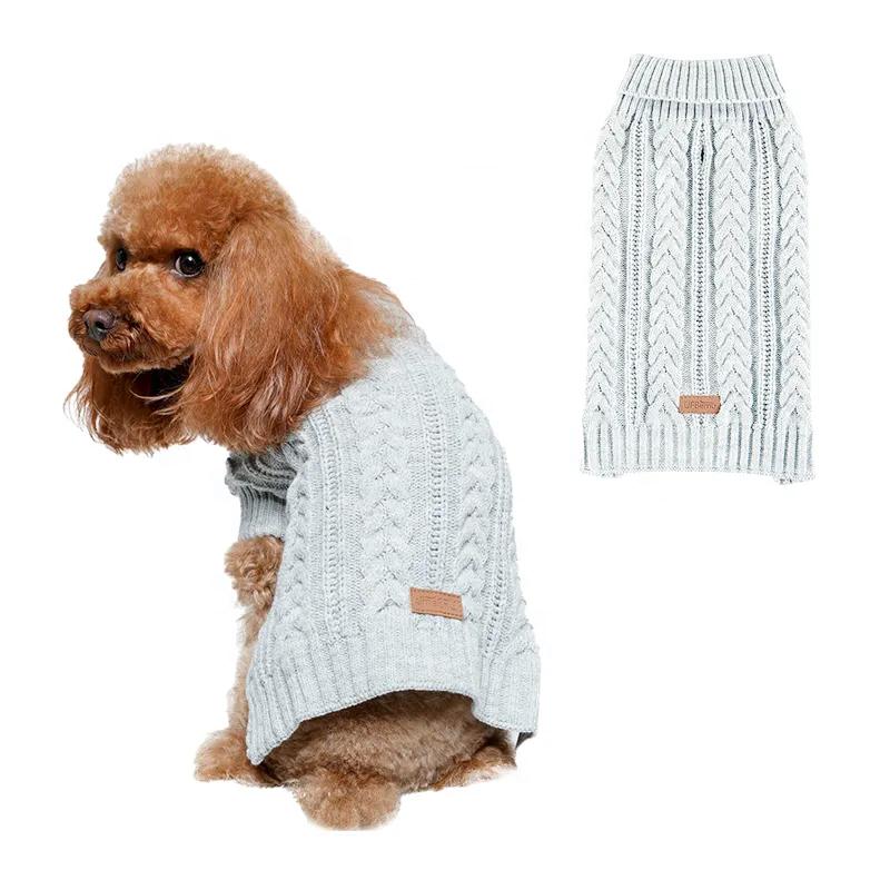 Cozy Cable Knit Dog Sweater Turtleneck Pet Pullover With Button For Small Dogs