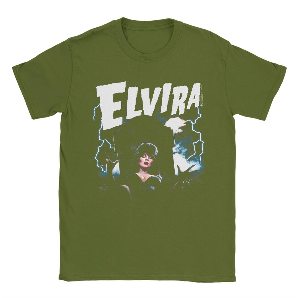 Elvira Herrin der Dunkelheit Grab und Blitz Unisex T-Shirt Vintage Tees Kurzarm Rundhals T-Shirts Baumwolle Große Größen Kleidung