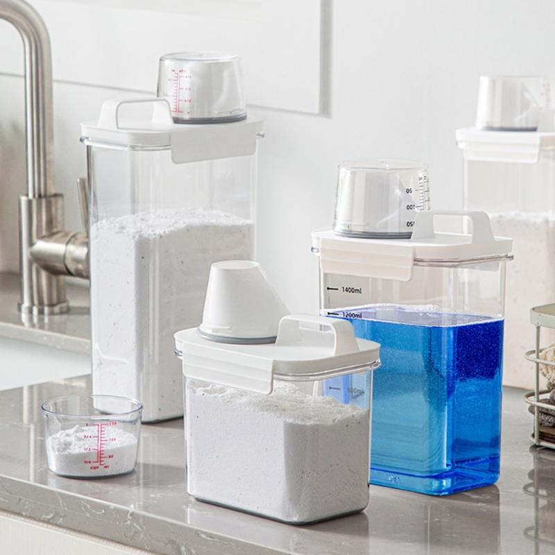 Convenient Laundry Detergent Storage Container with Measuring Cup Multifunctional Storage Container Practical Sealed Jar