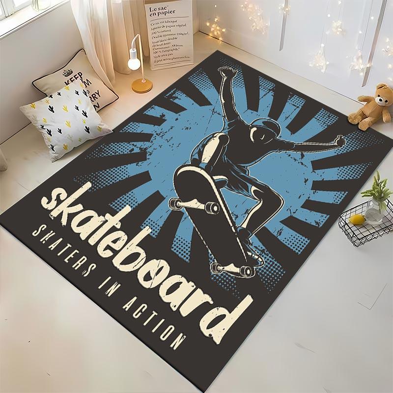 Skateboard Themed Carpet for Living Room - Skaters In Action Decor Suitable for Use As an Anti-slip for Living Room Bedroom Sofas