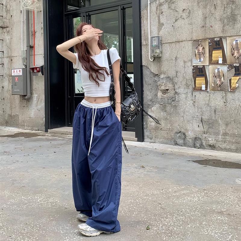 Women's Color Block Wide Leg Elastic Waist Quick-Dry Pants - Spring/Summer 2025, Loose Fit, Yamamoto Style