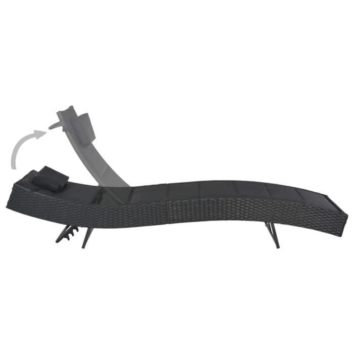 VidaXL Chaise longue Résine tressée et textilène Noir
