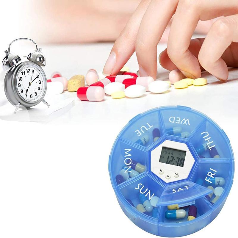 7-Tage Runde Sieben-Zellen Smart Elektronische Pillendose Medikamentenerinnerung Tragbarer Timer Pillenorganisator Reise-Pillendose