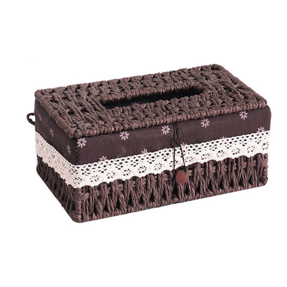 Household Napkin Case Hand Woven Tissue Box Cover Rustic Napkin Paper Organizer  Bathroom