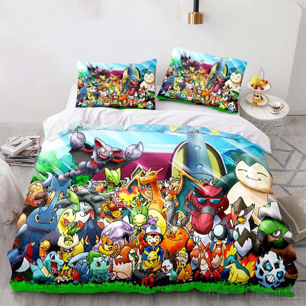 Anime Pokemon Pikachu Bedding Set Quilt Duvet Cover Comforter Bedclothes Twin Single King Kids Adult Gift
