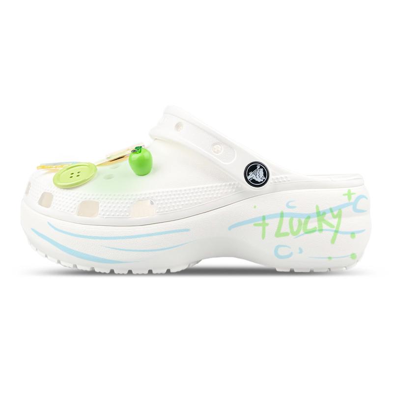 

Crocs Classic Platform Clog MM Dream Builder Lucky Green Apple Refreshing Hole Shoes Unisex White, Green and Blue 36-37