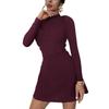 Womens Elegant Slim Fit Long Sleeve Mini Dress High Waist Solid Color Knit Date Work Daily Wear