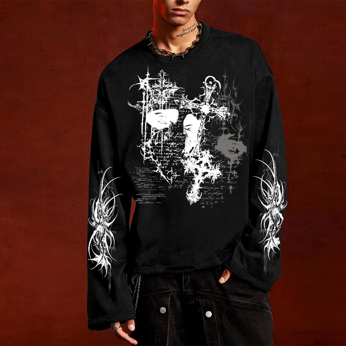

Thorn Cross Dark Fashion Men s Oversized Long-Sleeve Top, Trendy Fashion Item L