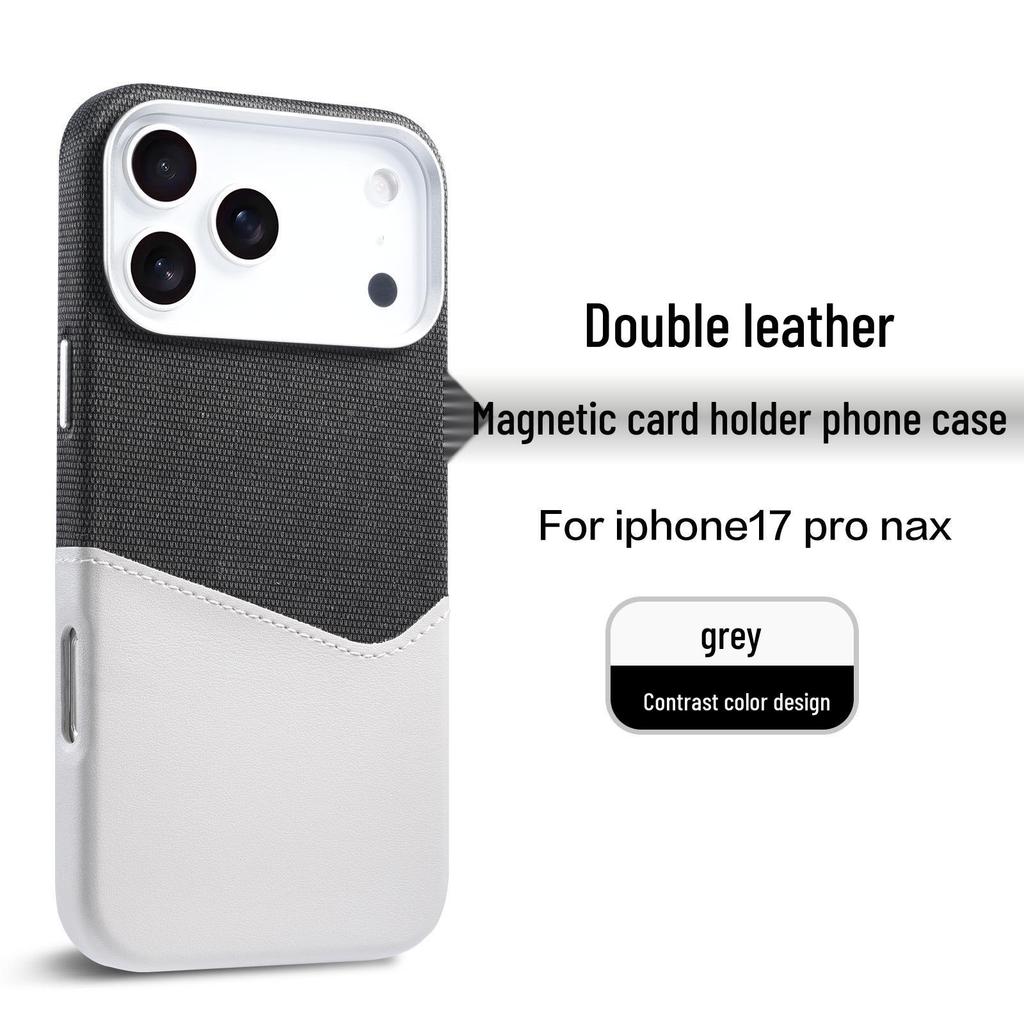 iPhone 17 Pro Max Leather Magnetic Anti-Fall Case with Color Splicing