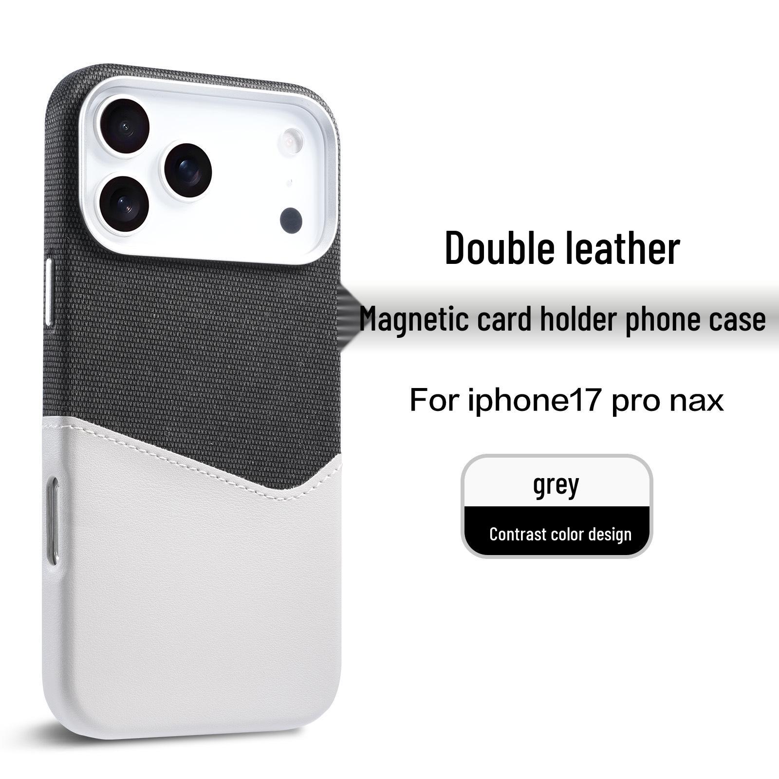 

iPhone 17 Pro Max Leather Magnetic Anti-Fall Case - Apple 16 Texture, Color Splicing Design 15 Plus