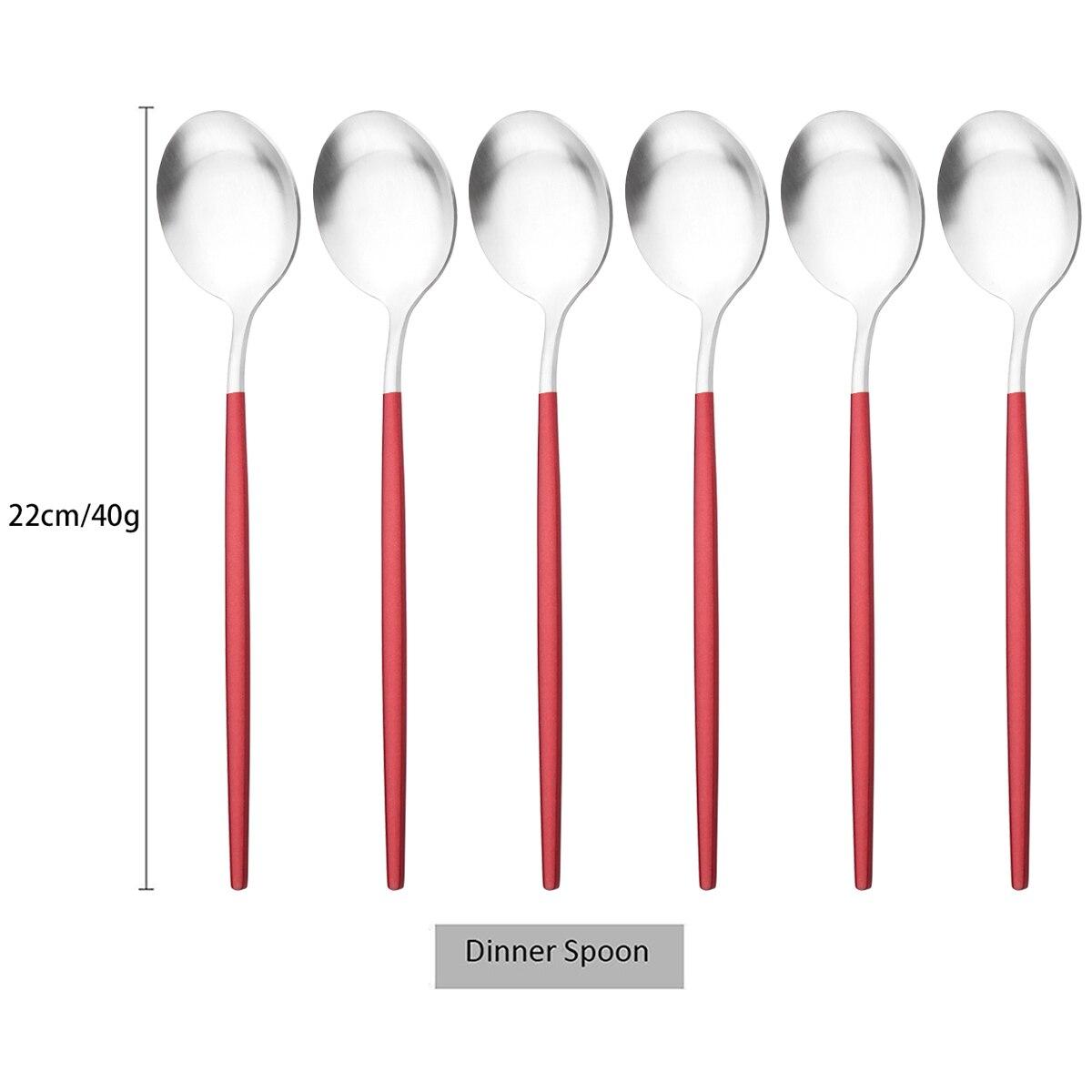 

6Pcs/Set Набір обідніх ложок із чорного золота Матовий столовий посуд із нержавіючої сталі Вестерн Столові прилади Десертна ложка Посуд для вечірки Кухонний набір столового срібла червоний/срібний