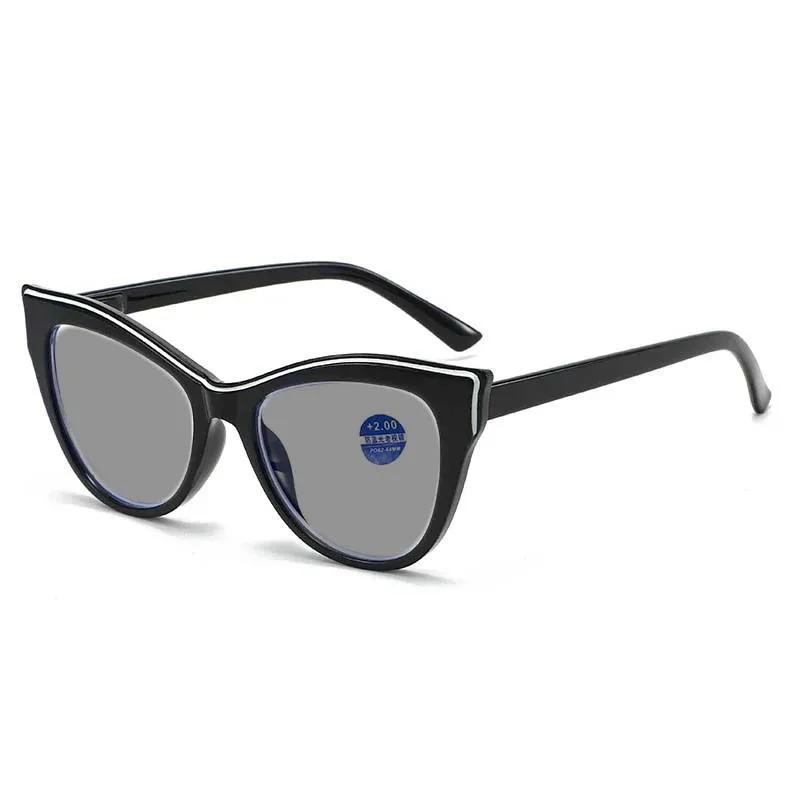 Women's Fashionable and Elegant Cat Eye Presbyopia Sunglasses New Black Gray Lens UV Resistant Glasses Diopter To +4.0