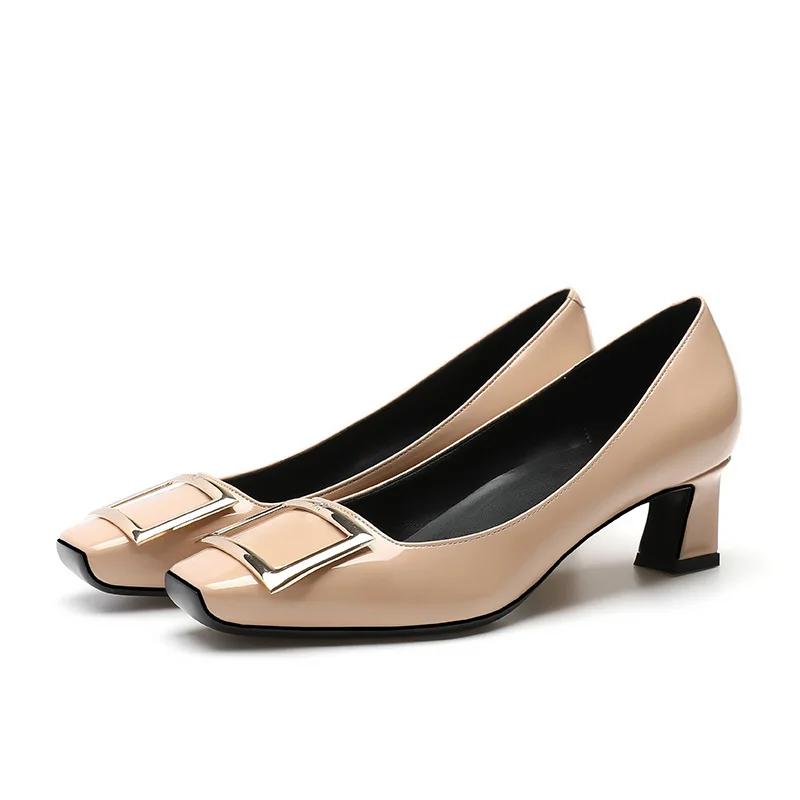 Square Buckle High Heels 2024 New Brand Women Sexy Thick High Heels Dress Party Wedding Shoes Retro Shallow Mouth Woman Pumps