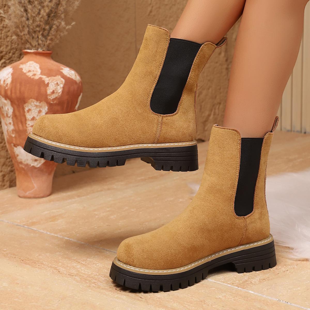 

Британские ботинки Мартин женские 2025 новые весенне-осенние одинарные ботинки Челси тонкие ботинки зимние простые на платформе короткие ботинки 36 жёлтый