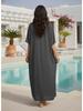 Womens Boho Embroidered V Neck Kaftan Dress Loose Fit Elegant Loungewear Beach Cover Up for Summer Resort Wear Q1545-23001