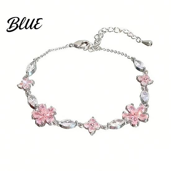 Elegant Rhinestone Bracelet Pink Zircon Sakura Bow Flower Chain Bridesmaid