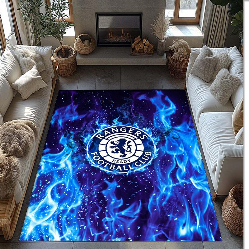 Tappeto Morbido per Area Calcio Rangers FC con Motivo Calcio, Antiscivolo, Tappeto per Pavimento Interno, Tappetino Decorazione Sportiva per Camera da Letto