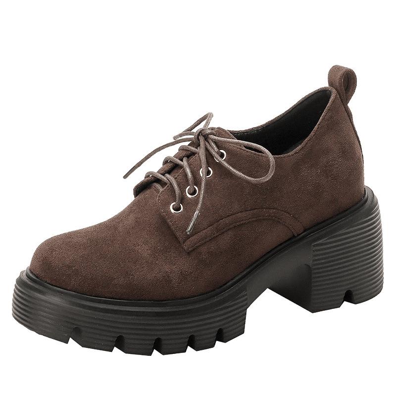 10Cm Small Inner Height Increase High Heel Thick Sole Lace-up Small Leather Shoes Women's New Single Shoes