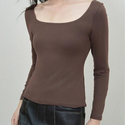 Damen Rundhals Unterziehshirt, Kaschmir-Protein-Gewebe, bequem und atmungsaktiv, figurbetont und dünn, langärmlig, hautfreundlich und warm, einfaches Oberteil