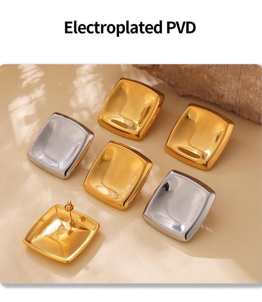 Kolczyki vintage geometryczne kwadratowe wklęsłe platerowane 18-karatowym złotem ze stali tytanowej