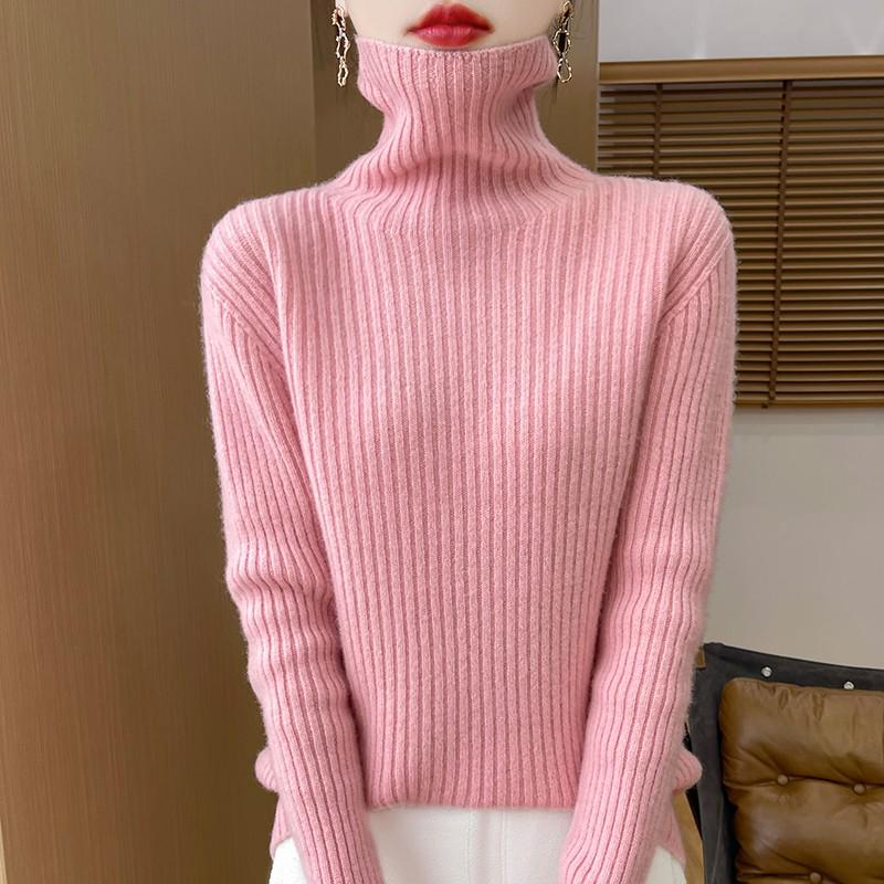 Women's Cashmere Loose High Neck Sweater - Pure Wool Base Layer Pullover for Autumn/Winter