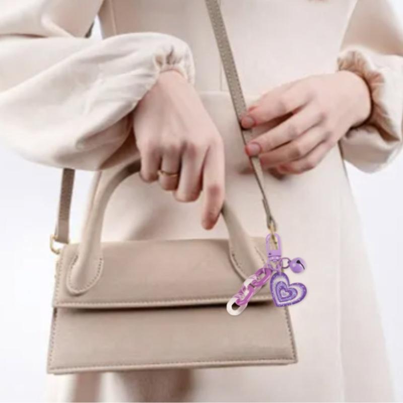 Sweet Acrylic Heart Pendant Keychain Link Chain Keyring for Purse,Handbag, Bag